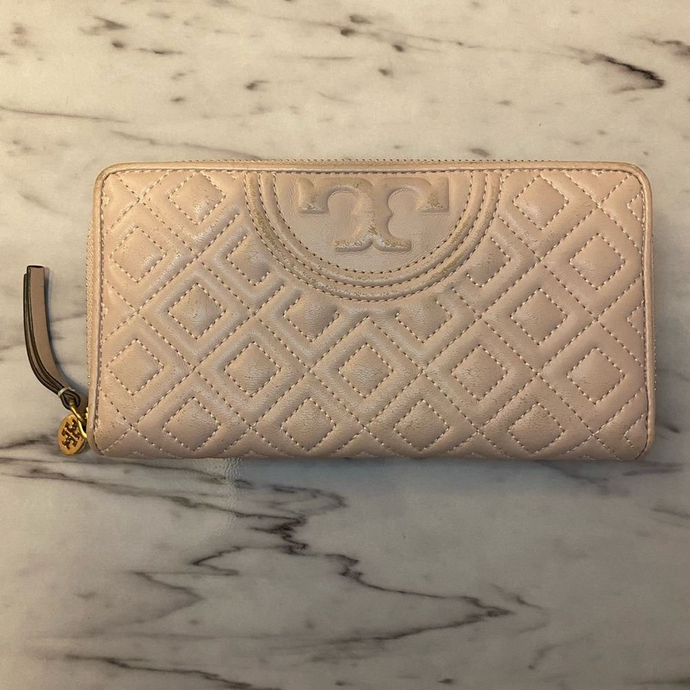 Tory Burch Fleming Continental Zip Leather Pink/Nude Wallet